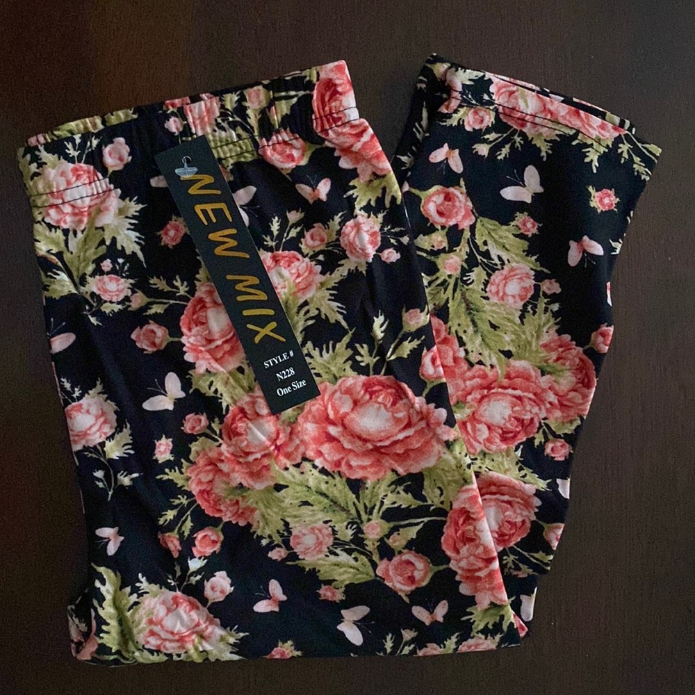 Floral Print Leggings Black & Pink